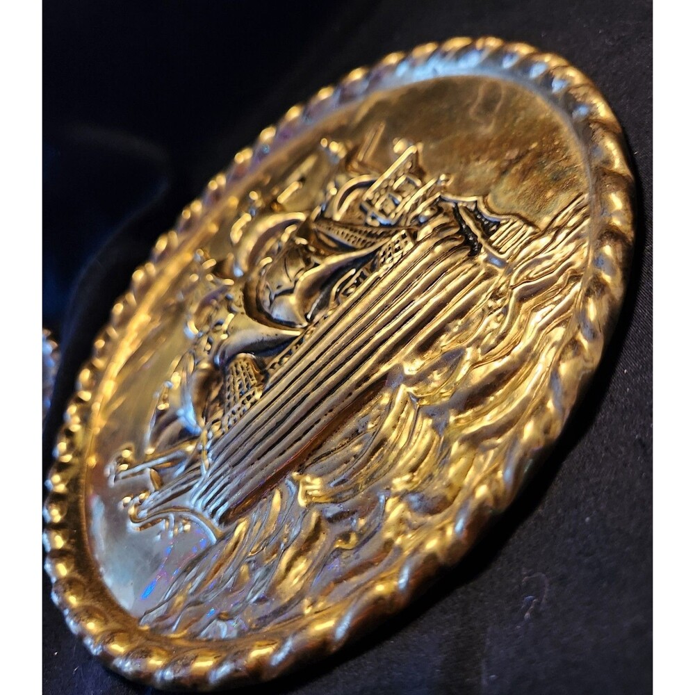 2 Vintage Embossed Brass Wall Decor w/  Sailing Ships & Seagulls 8” England - Picture 3 of 7